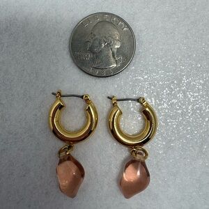 J Crew Peach Colored Glass & Gold Hoop Earrings
